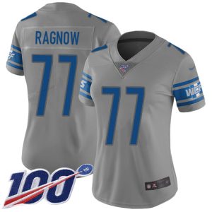 Lions #77 Frank Ragnow Gray Women's Stitched NFL Limited Inverted Legend 100th Season Jersey