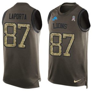 wholesale Lions #87 Sam LaPorta Green Men's Stitched NFL Limited Salute To Service Tank Top Jersey