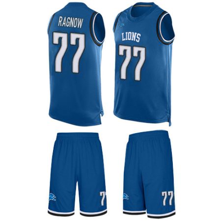 Lions #77 Frank Ragnow Blue Team Color Men's Stitched NFL Limited Tank Top Suit Jersey