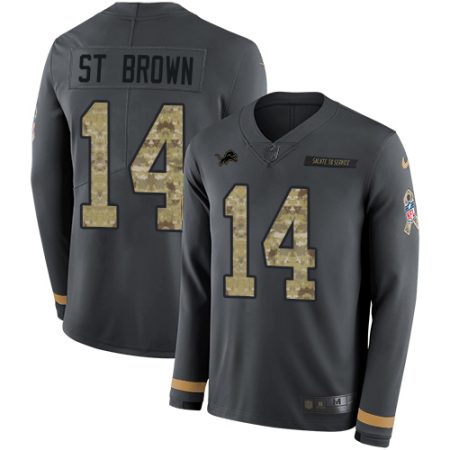 cheap Lions #14 Amon-Ra St. Brown Anthracite Salute to Service Men's Stitched NFL Limited Therma Long Sleeve Jersey