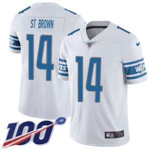 Lions #14 Amon-Ra St. Brown White Men's Stitched NFL 100th Season Vapor Untouchable Limited Jersey