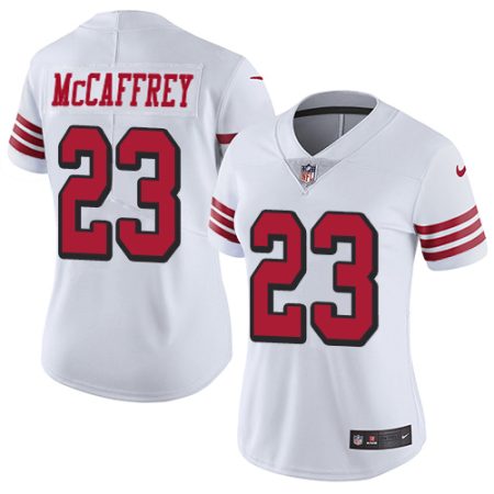 49ers #23 christian mccaffrey white rush women's stitched nfl vapor untouchable limited elite jersey