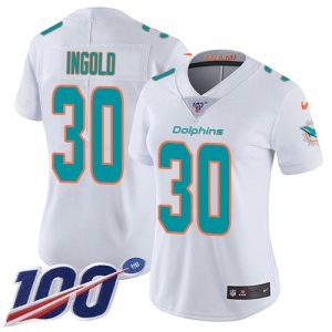 cheap Dolphins #30 Alec Ingold White Women's Stitched NFL 100th Season Vapor Untouchable Limited Jersey