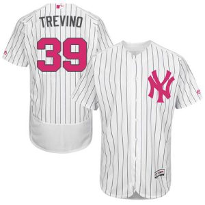 elite Yankees #39 Jose Trevino White Strip Flexbase Authentic Collection Mother's Day Stitched MLB Jersey